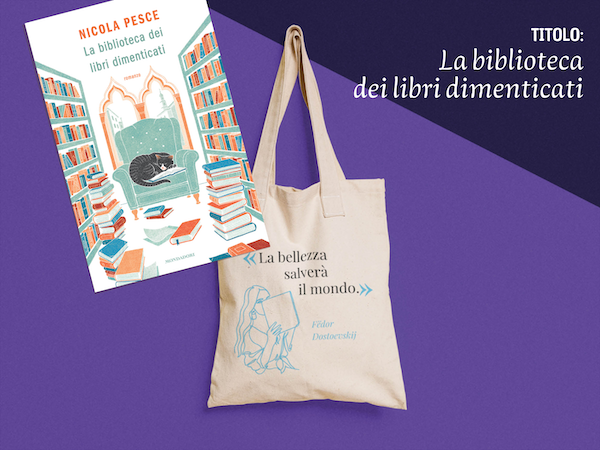 Immagine con titolo e cover del libro e borsa Dostoevskij